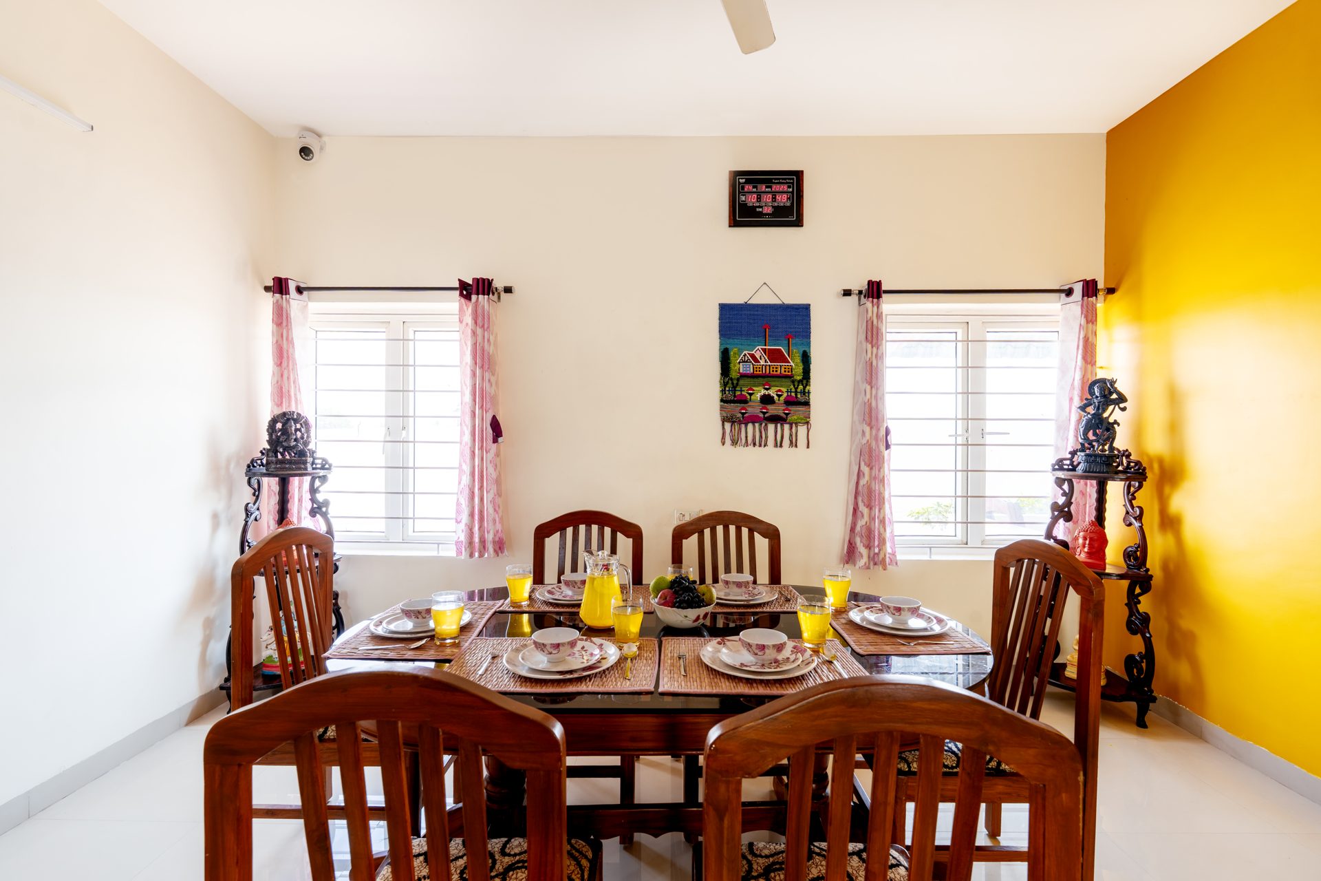 Dining table set for a meal