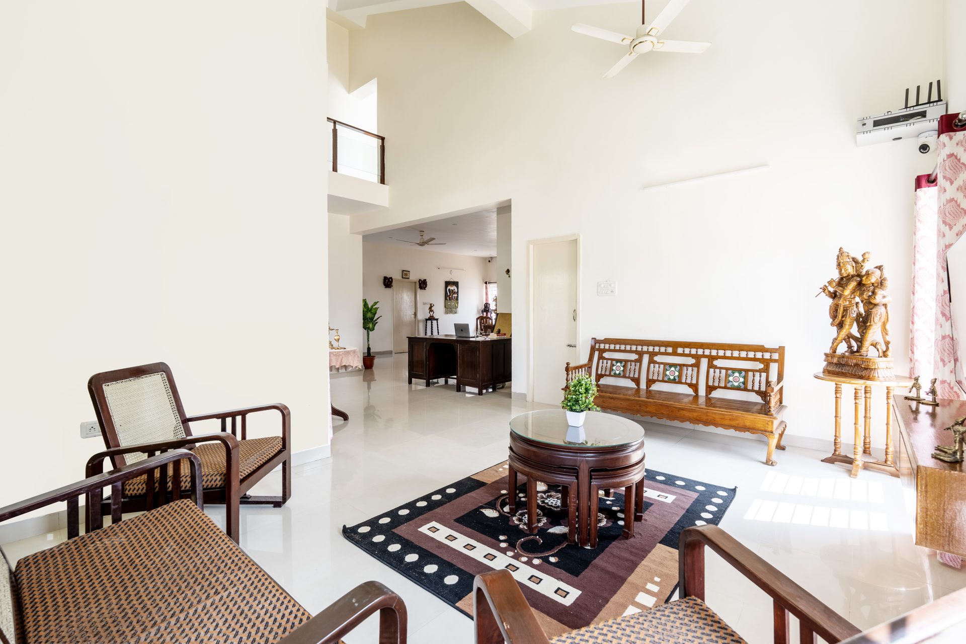 Open living area leading to a study nook